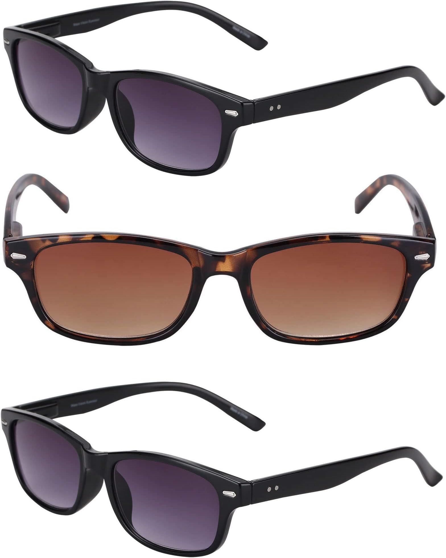 3 Pair of Full Reading Sunglasses (Non Bifocal) for Men and Women - Outdoor Sun Readers