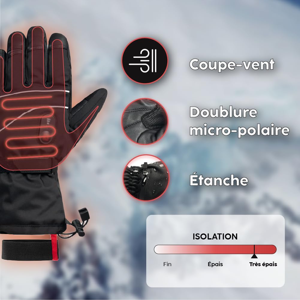 G-HEAT Limit‑30 - Guantes calefactables unisex con baterías, aptos para pantalla táctil, impermeables y resistentes al viento, con correa extraíble, ideales para esquí, snowboard y deportes de