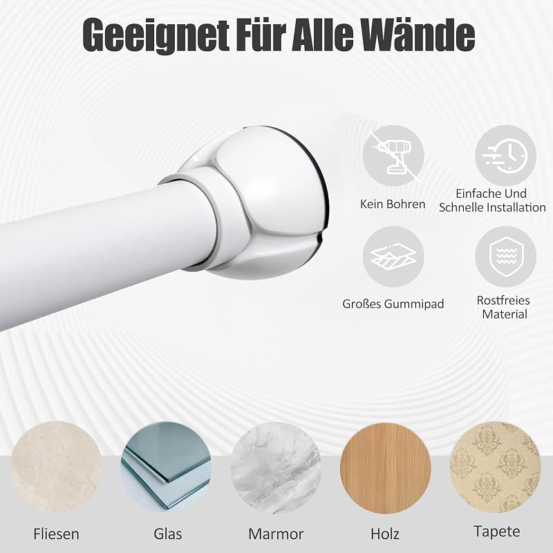 LOLYPOT Rozsdamentes Függönyrúd 85-183 cm Fúrás Nélküli Állítható Teleszkopos