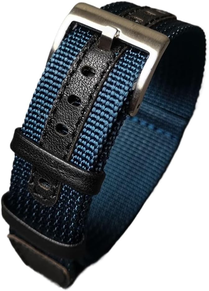 Cong Yi 18mm 20mm 22mm Braided Nylon+Genuine Leather Watch Strap Durable Without Deformation Band