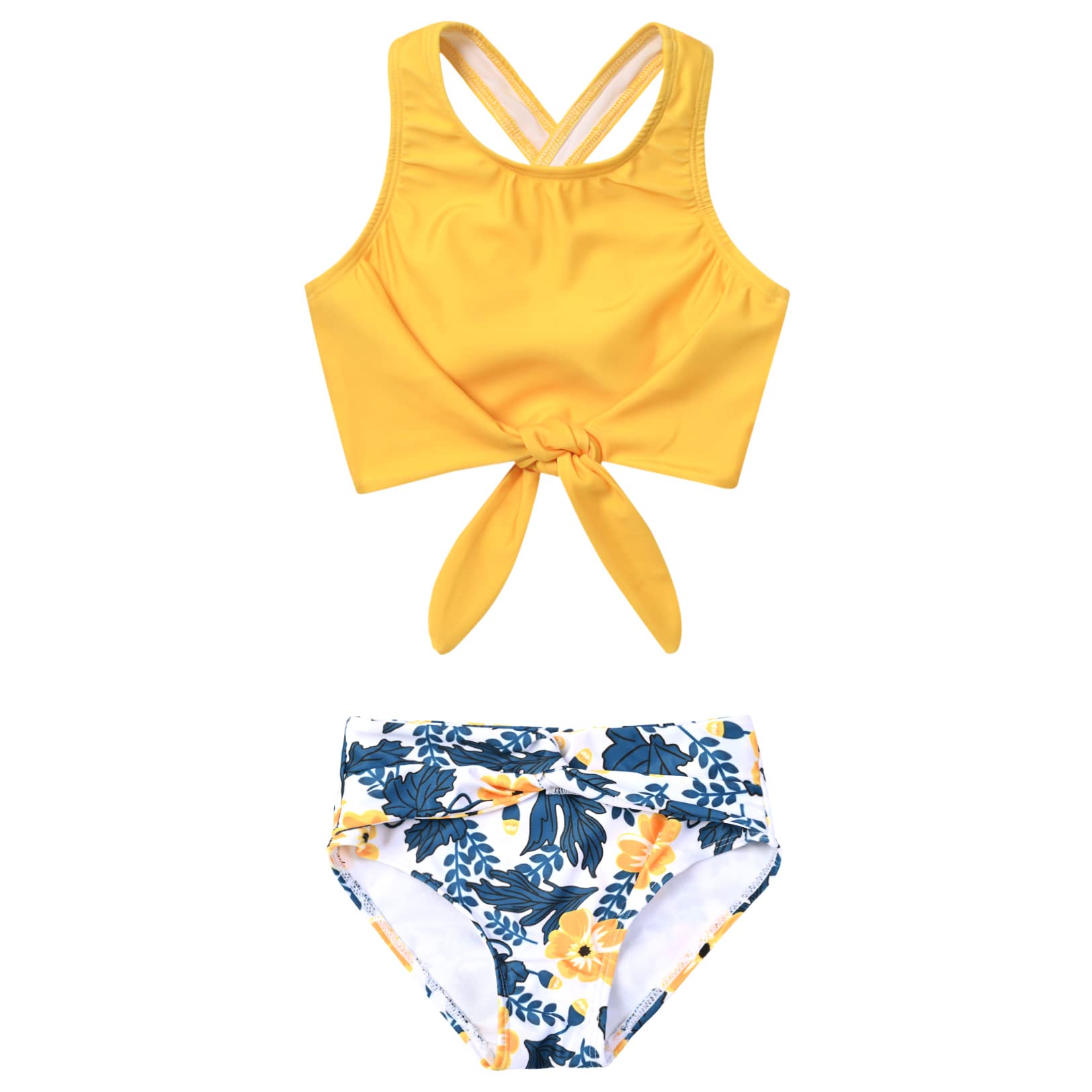 MirawiseGirls Swimsuits Swimwear Bathing Suit Beach Bikini Two Piece Tie Front Swimsiuts 4-13Y