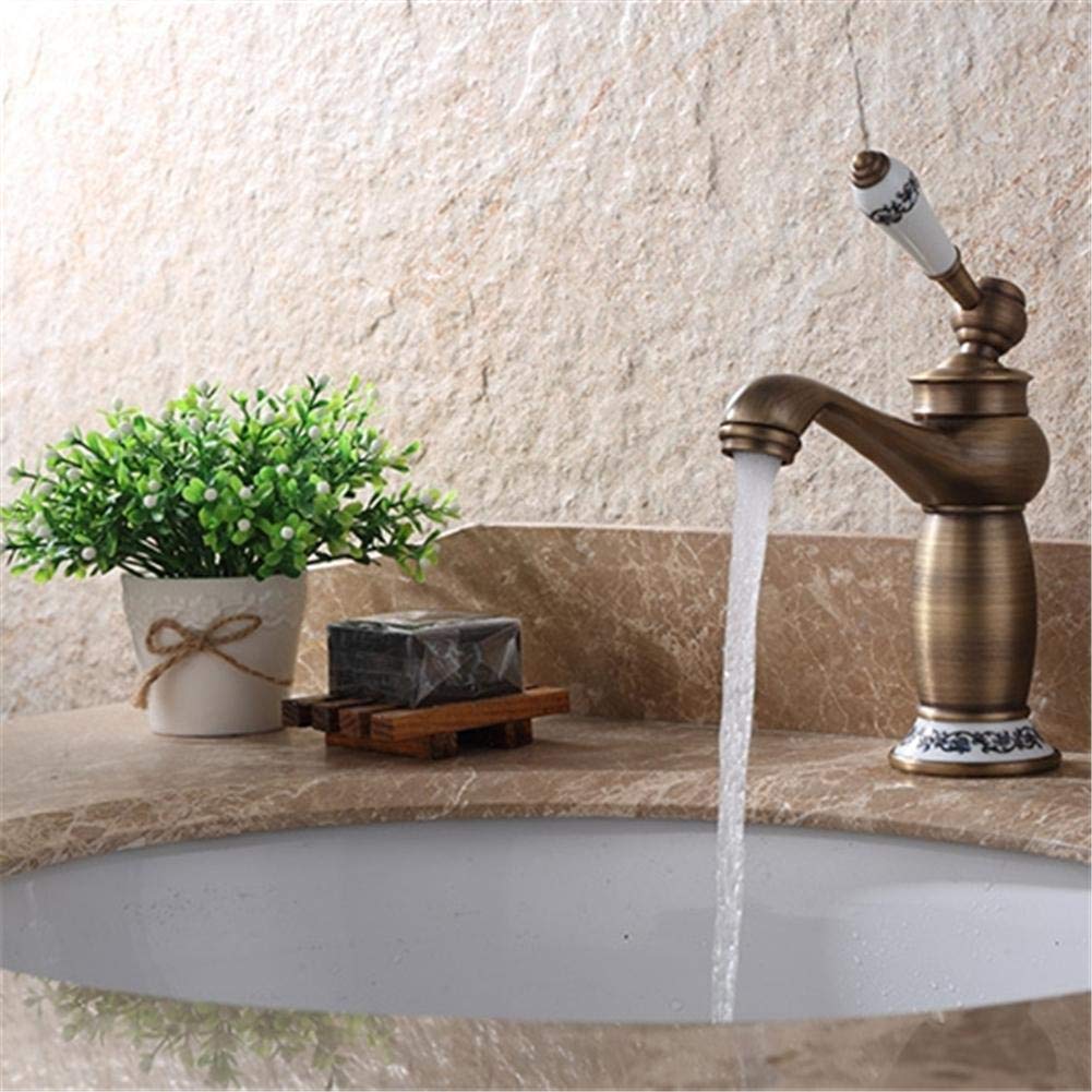 Robinet de lavabo rétro en laiton en céramique et robinet antique, robinet d'eau froide/chaude pour cuisine, salle de bain, laiton antique