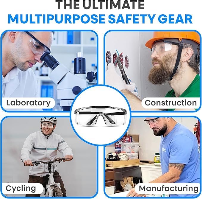 12 Pack Safety Glasses for Men & Women, Full Coverage Clear Lenses with Built-in Brow Guard, ANSI Z87.1 & CE Certified, Anti-Fog, Anti-Scratch, 100% UV Protection - Image 6