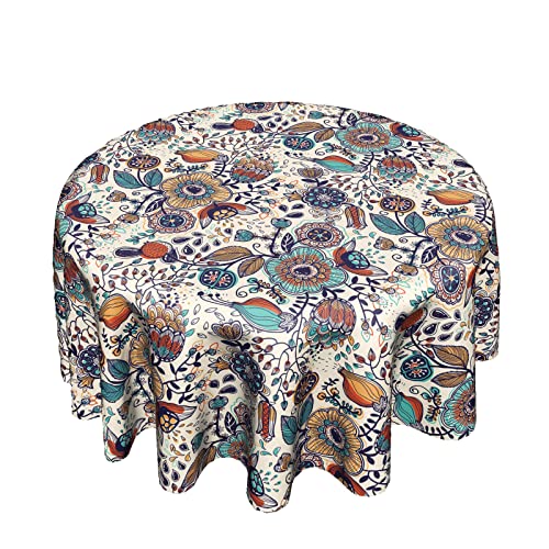 Cafl Paisley Floral Round Tablecloth Abstract Boho Leaves Flowers Table Cloth For Wedding Party Dining Banquet Table Cover Outdoor 60In #TOP16