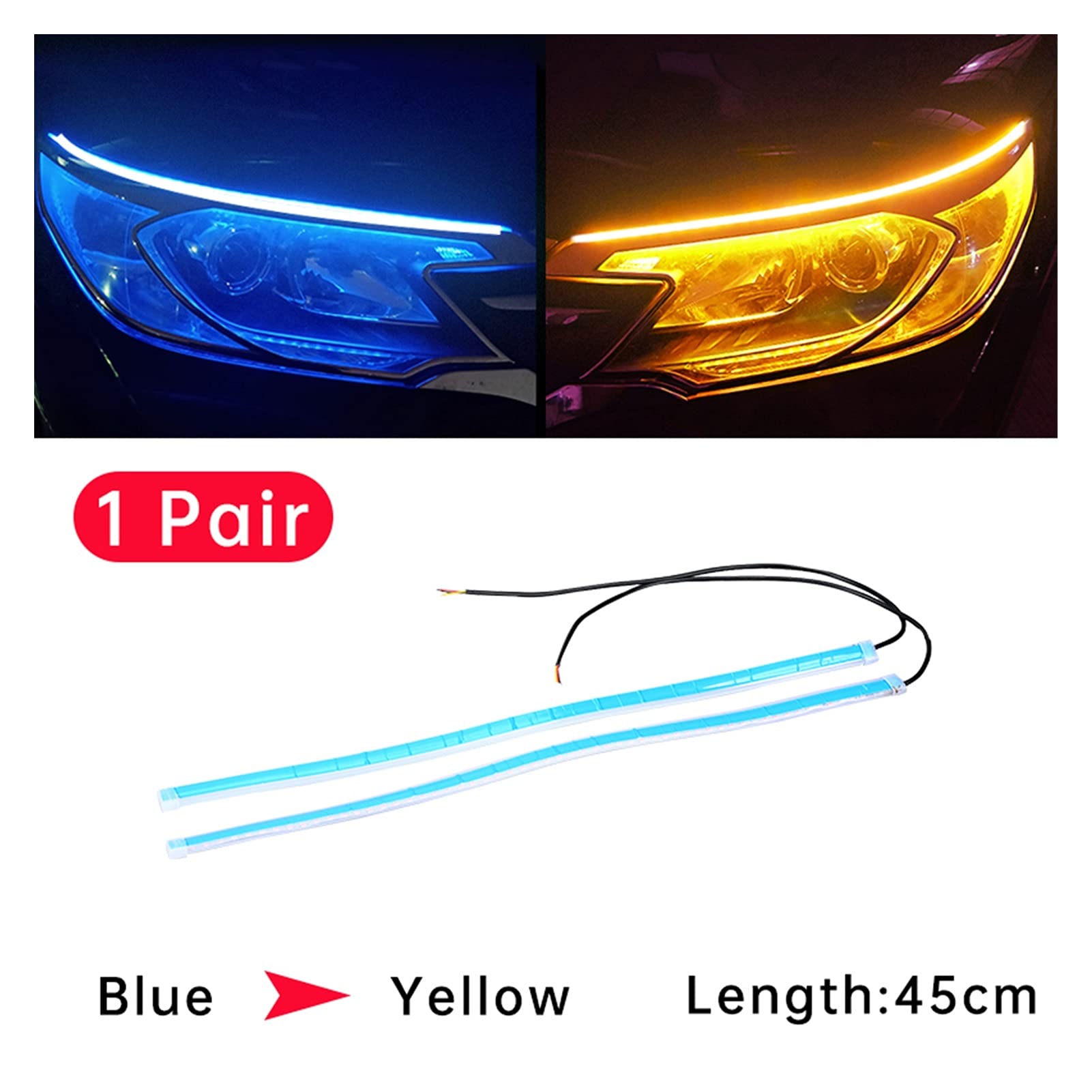 Amazon Co Jp Meikel 2個のledの車の昼間のランニングライトの柔軟な防水drl Ledオートヘッドライト ストリップチューブランプターンシグナル装飾ライト12v Emitting Color 45cm Blue 車 バイク