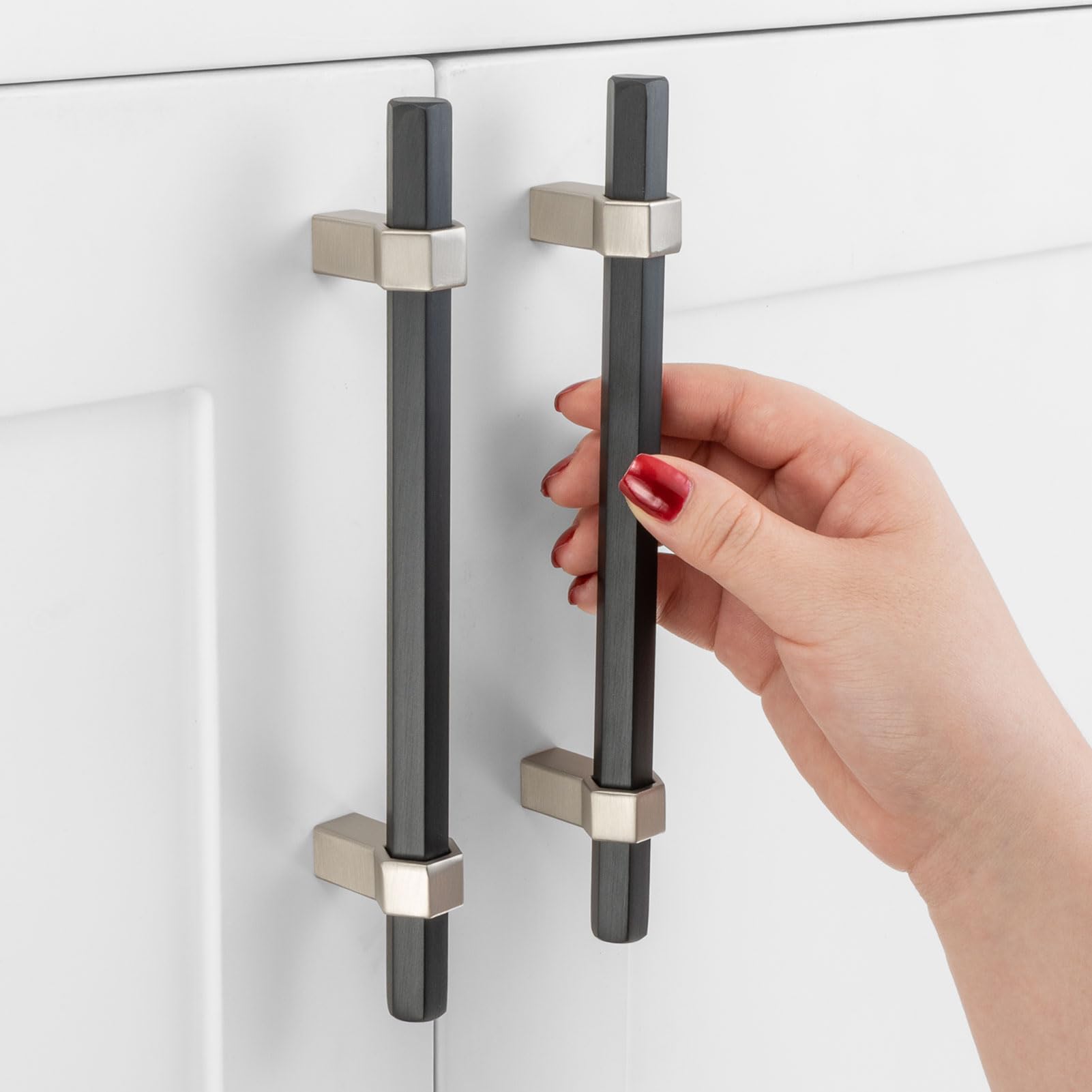 ASKANO 10 Pack 5 Inch Hole Centers, Black and Nickel Cabinet Pulls Matte Black and Brushed Nickel Cabinet Handles AP1310 Kitchen Hardware for Cabinets