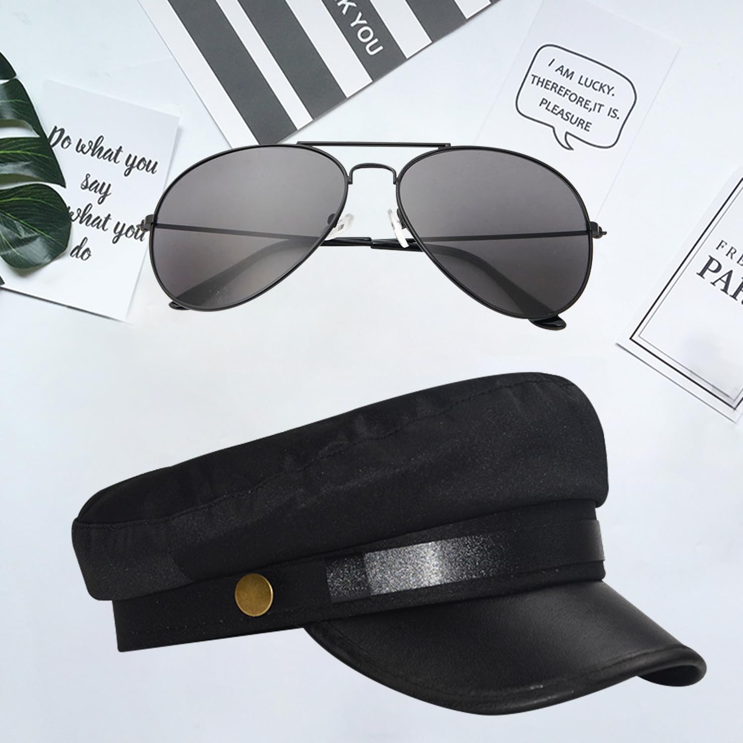Bohue 2pcs Chauffeur Costume Accessories Unisex Adults Chauffeur Cap Sunglasses Limo Taxi Driver Fancy Dress for Christmas Halloween Disco Theme Party Accessories - Image 3