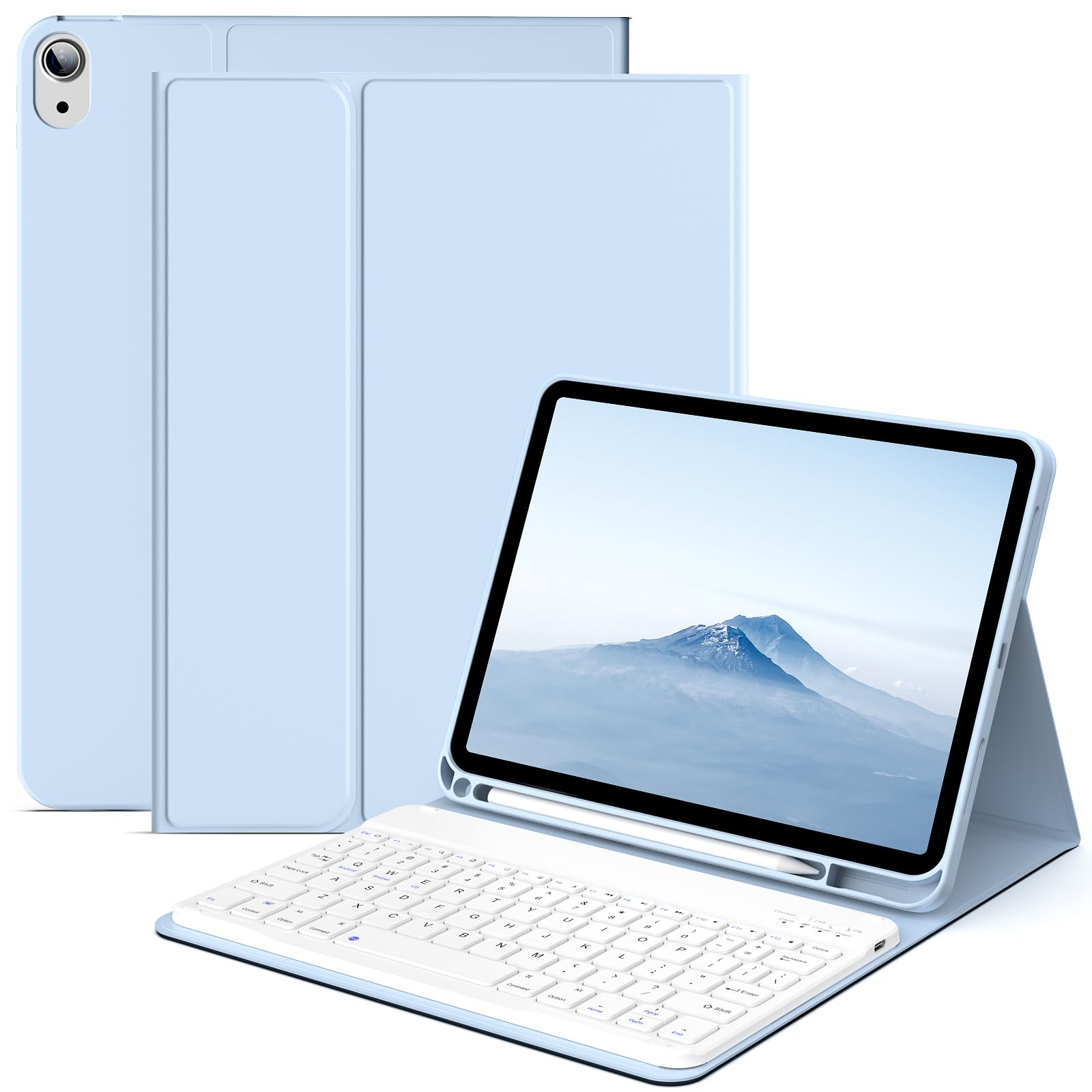 JKSML Keyboard Case for iPad (A16) 11th Generation 2025 11in and 10th Gen 2022 10.9in, Detachable Wireless Bluetooth Fast Pairing Keyboard, Built-in Pencil Holder, Durable Soft TPU Folio Cover, Blue