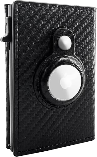 Mens Slim AirTag Wallet with Money Clip, Smart AirTag Wallet for Men Minimalist Front Pocket-Sized Carbon Fiber Leather Credit Card Holder