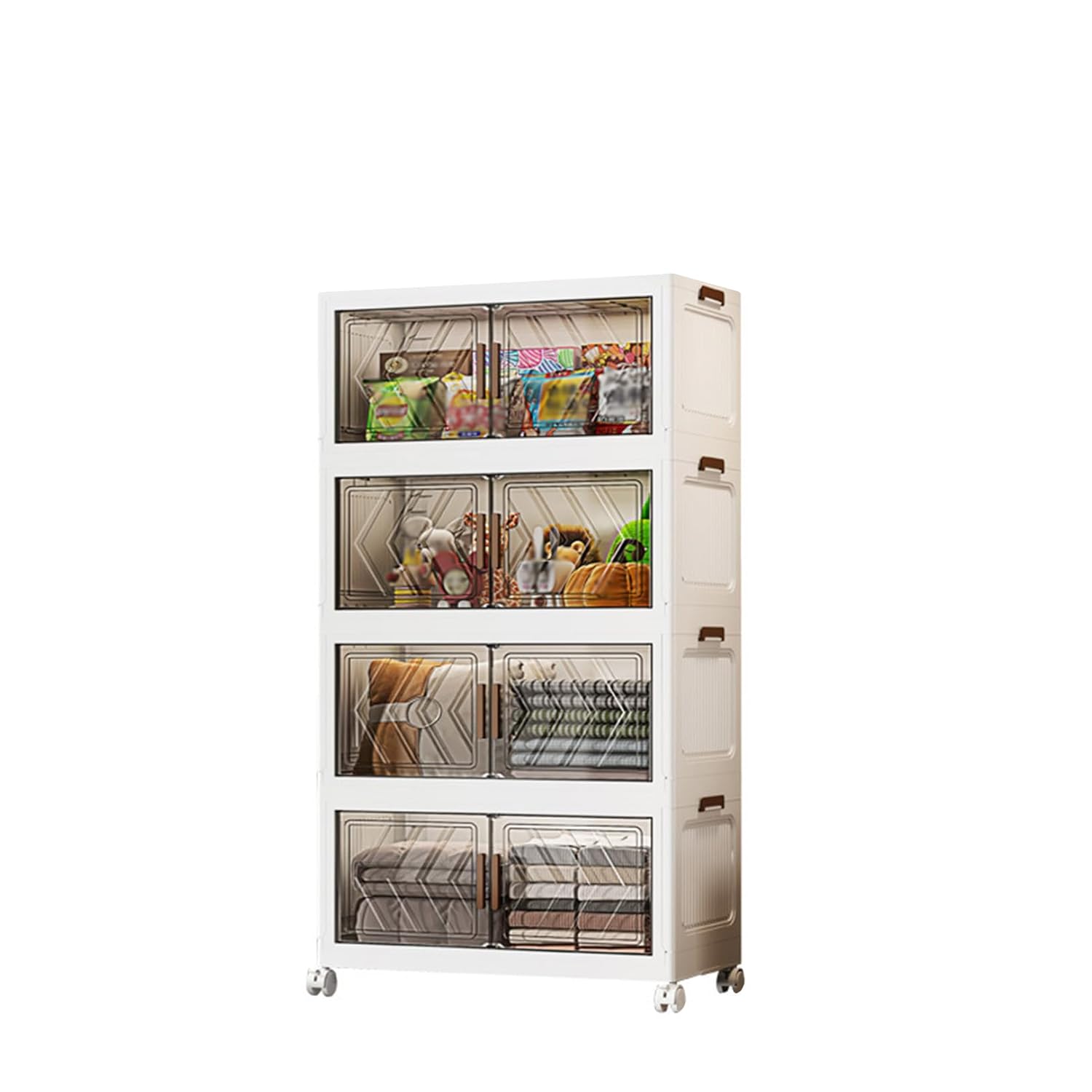 Stackable Storage Boxes with Lids 1-Tier Large Plastic Storage Bins with Wheels Double Door Folding Containers Organizer for