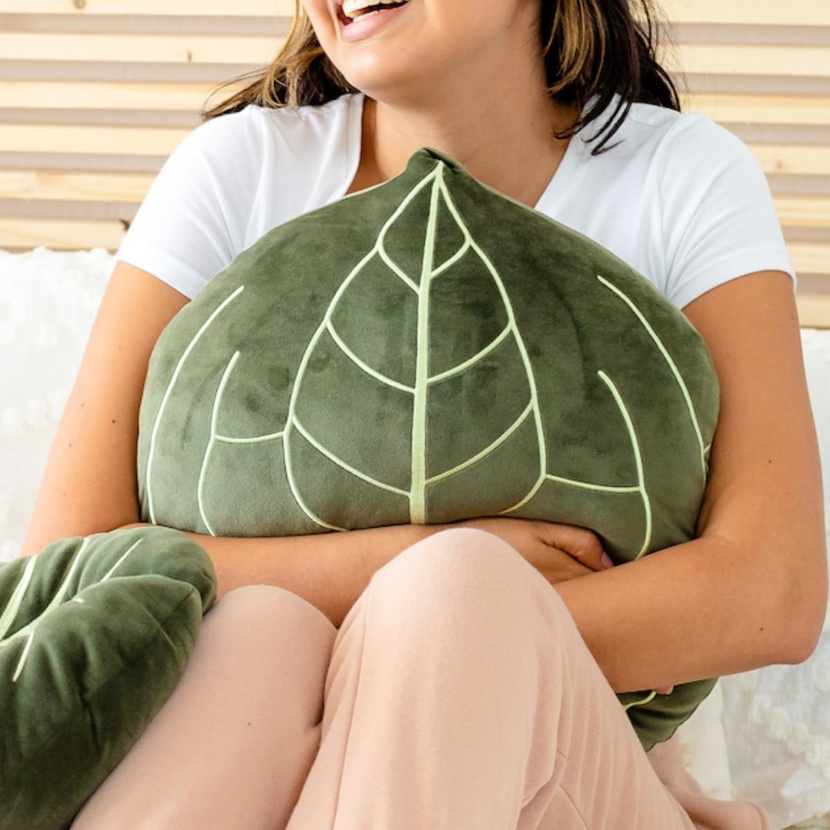 Green Philosophy Co. Plush Succulent Leaf Pillow 3D Accent Anthurium Warocqueanum Plant Throw Pillows for Couch Sofa Living Room Home Decor for Plant & Garden Lovers, Green Thumb Family & Friends: Anthurium Clarinervum - Khaki