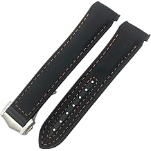 Rubber Nylon Leather Watchband 19 20mm 22 21mm for Omega Planet Ocean Seamaster Diver 300 Pointed Clasp Silicone Watch Strap Color Black Orange line, Size 21mm