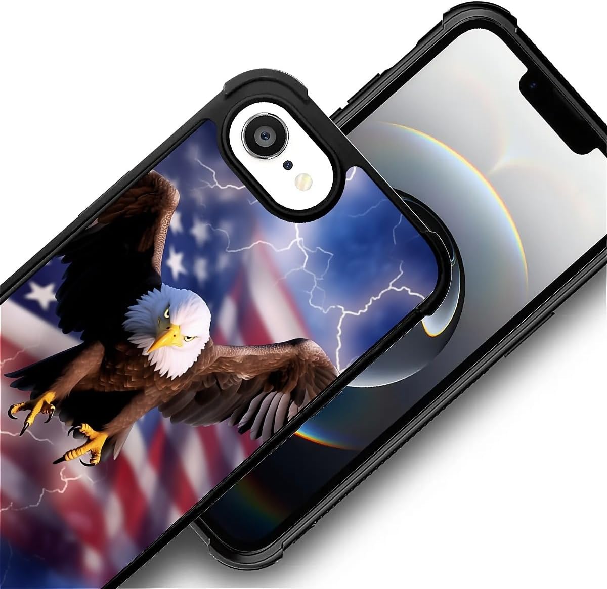 Compatible with iPhone 16e Case,Amazing Pattern Design Shockproof Anti-Scratch Hard PC Back Case for iPhone 16e Flying Eagle American Flag Lightning - Image 2