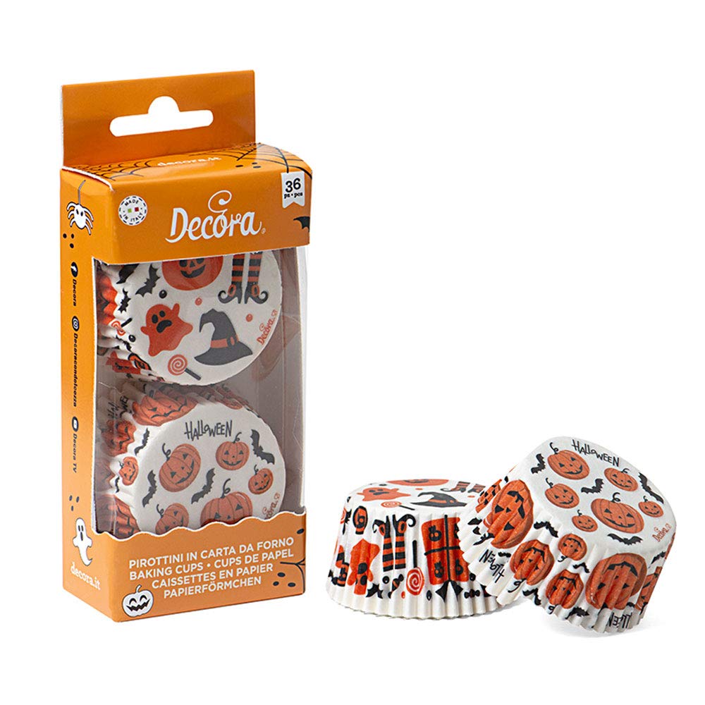 DECORA 0339860 36 Halloween 50 X 32 MM Baking Cups, Carta da Forno, White