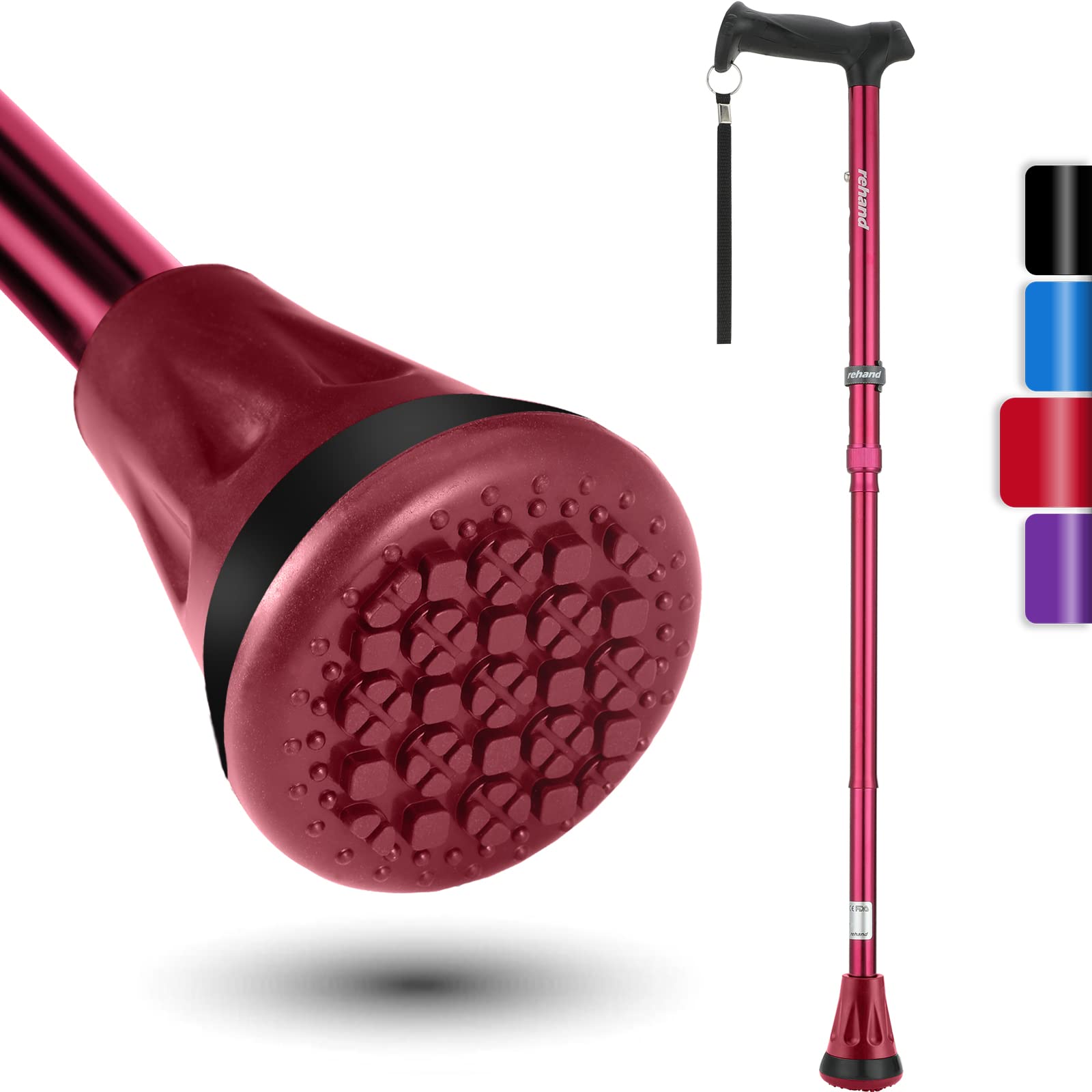 Rehand All Terrain Walking Cane, Colorful Foldable Walking Sticks for Seniors & Adults, Pivot Tip and Heavy Duty Mobility Aid, Collapsible Cane for Men & Women