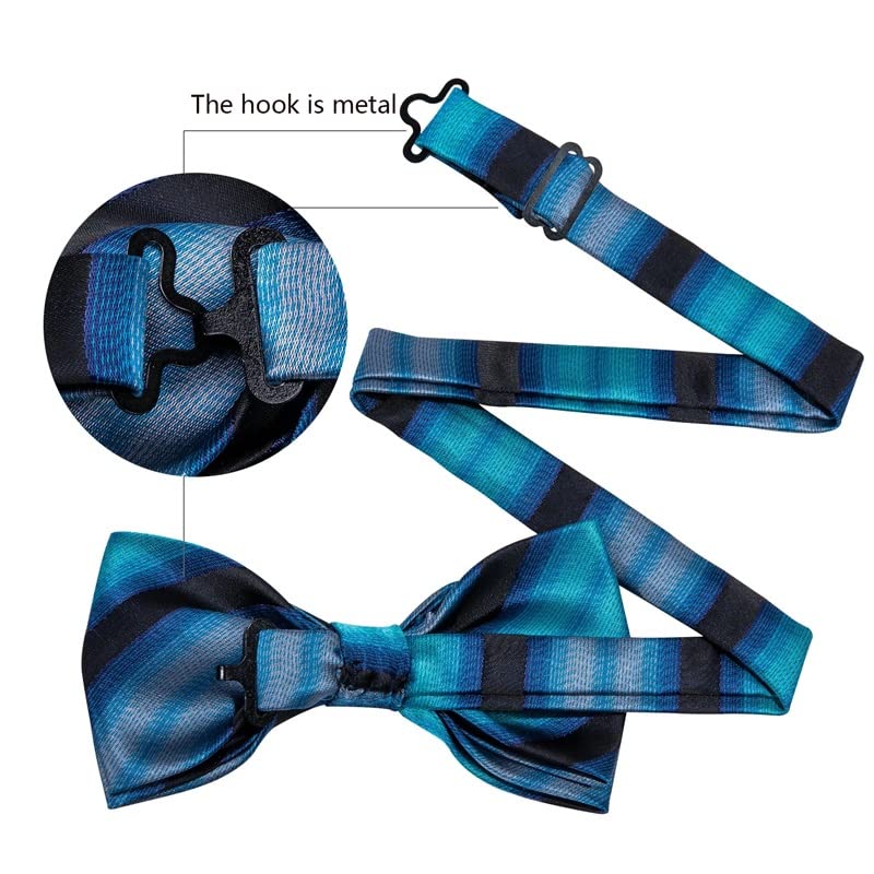 Corbata de seda para hombre, pajarita azul con mariposa, diseño a rayas, pajarita preatada, pañuelo, gemelos, lazos formales para hombre
