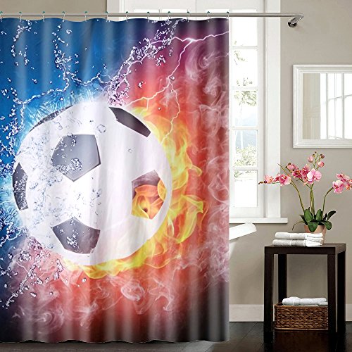 VÄLSON Duschvorhang 180x180 cm This is Football Fußball incl. Ringe mit verstärkte Lochleiste und Gewichtsaum Antibakteriell Antischimmel Cover