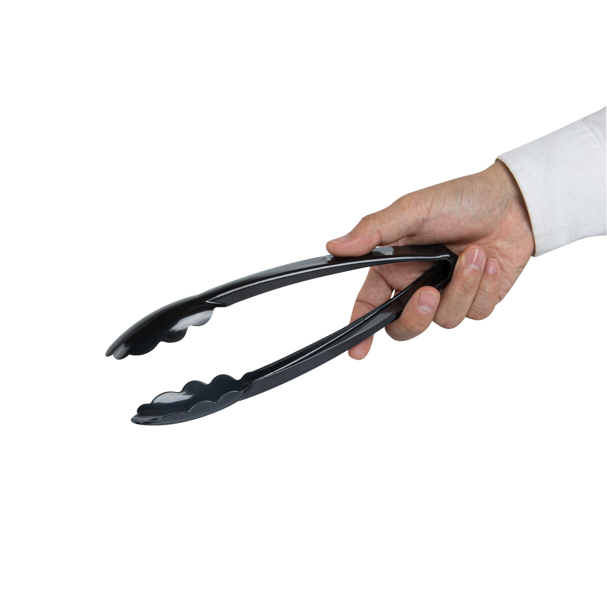 Restaurantware Pinzas negras para servir, 10 unidades, 9 pulgadas, pinzas de plástico desechables resistentes con asas largas y bordes festoneados para eventos con catering, bodas o bufés y