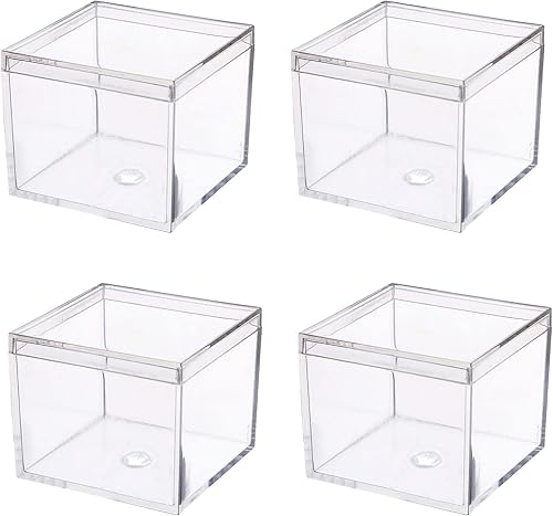 dedoot Caja pequeña de acrílico con tapa de 2.2 x 2.2 x 1.3 pulgadas, paquete de 4 cajas de plástico Suqare cajas de almacenamiento de acrílico,