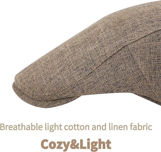 Image of Men's Cotton-Hemp Blend Newsboy Cap - Lightweight Summer Flat Cap for Driving & Outdoor Style