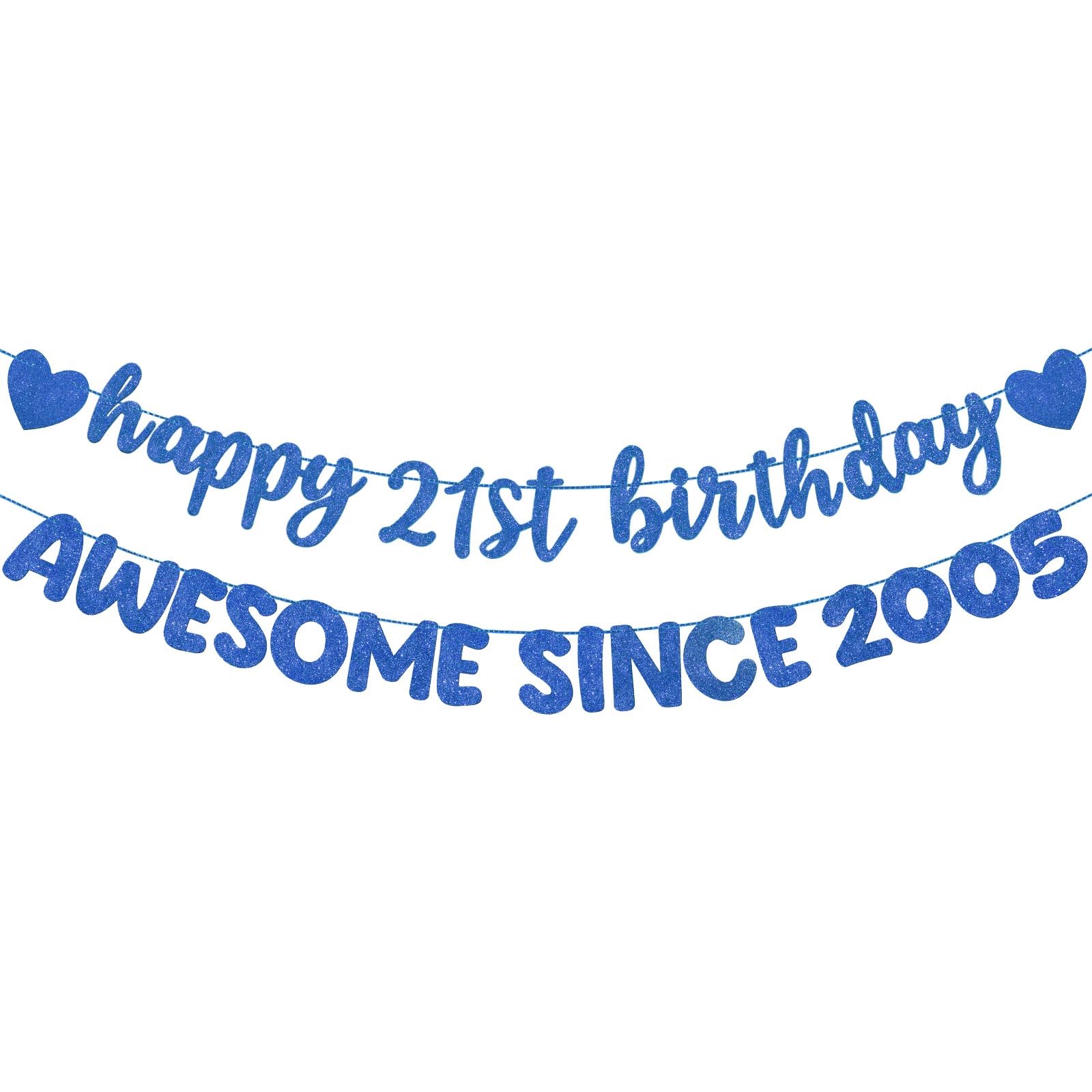 Fulmoon Pre Strung Happy 21st Birthday Awesome Since 2005 Banner Glitter 21st Birthday Sign for Party Decorations 21 Hanging Banner Photo Props Decor(Dark Blue)