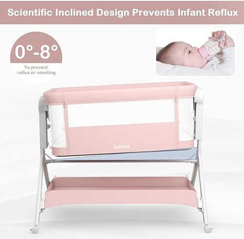 Miniatura 6 de INFANS Cuna de bebé 5 en 1, cama mecedora mejorada con ruedas, cesta de almacenamiento, bolsa de viaje, mosquitera, altura ajustable, cuna portátil