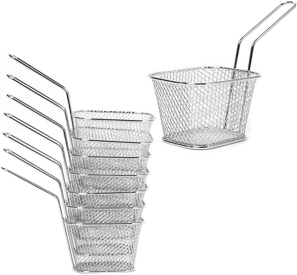 Mini Square Fry Basket Stainless Steel French Fries Holder Fried Food Table Serving Oil Residue Filtration for Kitchen Restaurant Party Barbecue (8 PCS)