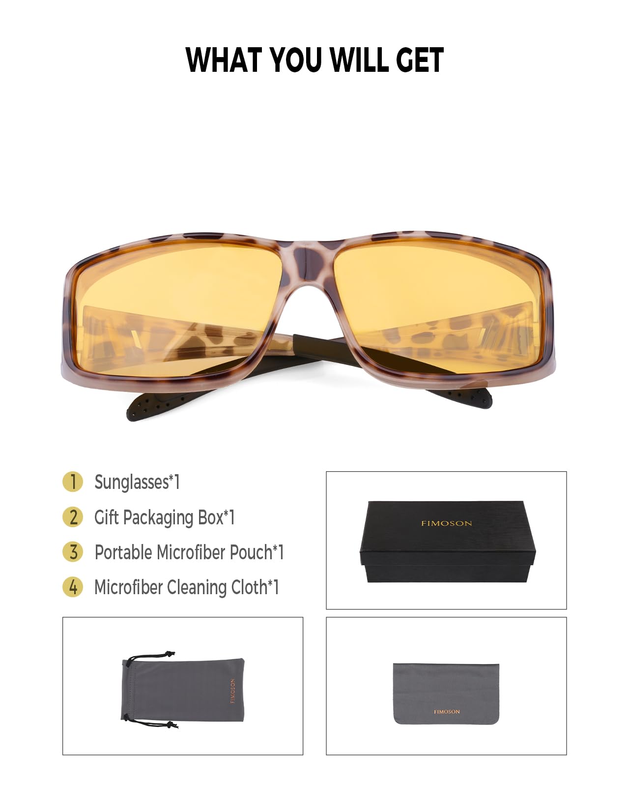 Nachtfahrbrille für Männer und Frauen, passt über Sonnenbrille, blendfrei, polarisiert, HD-Nachtsichtbrille, 06 Braun/Gelb Nachtsichtlinse