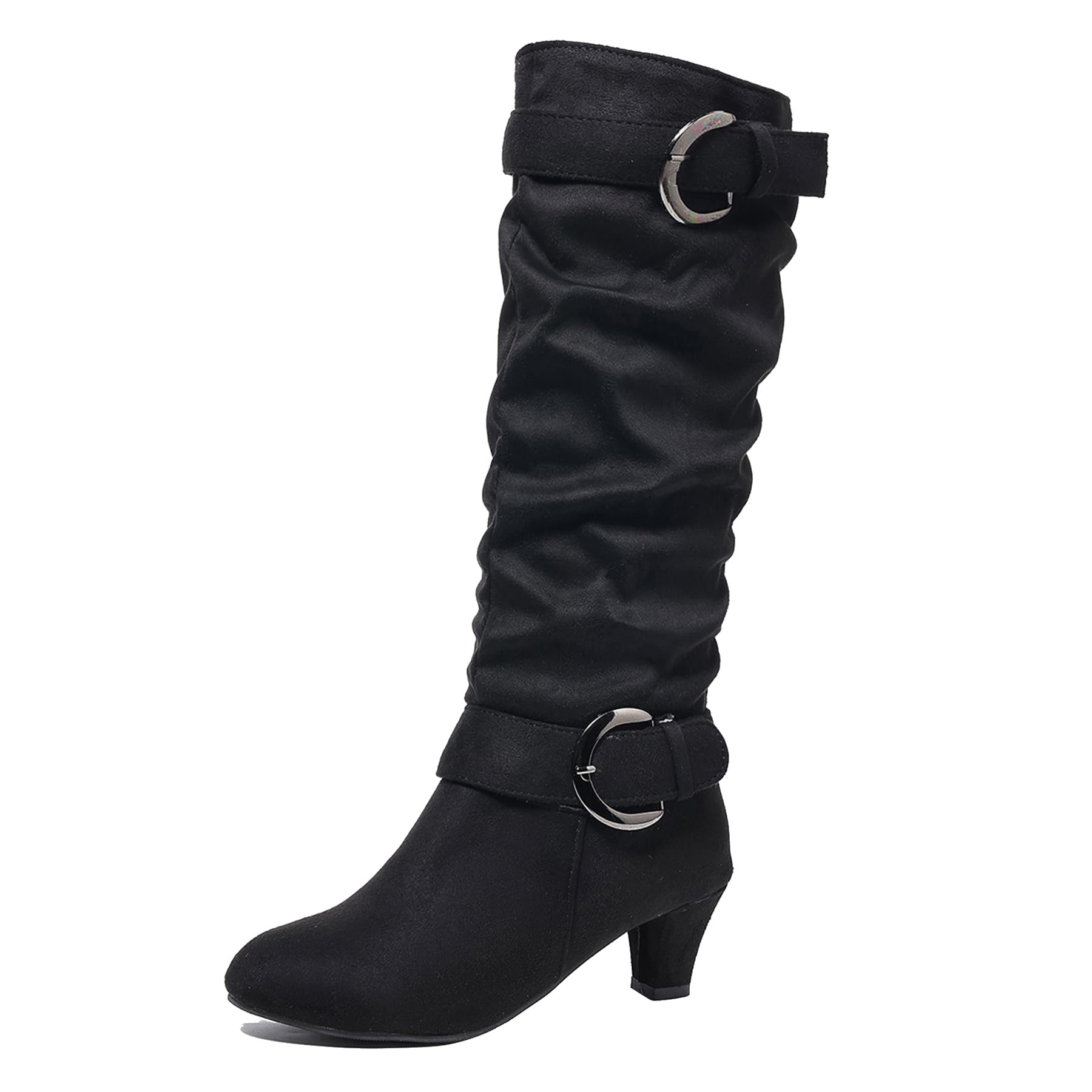 Gicoiz Women Comfortable Kitten Heels Slouch Riding Boots