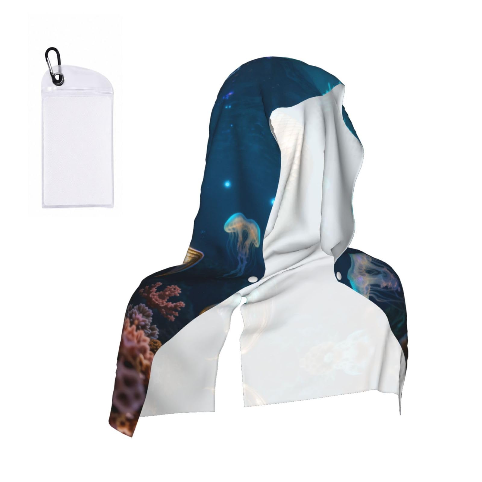 CNTDBU Mermaid Tail Scale Cooling Towel Hooded-Instant Chill Neck Cover for Sports, UV Cooling Rag for Running Gym