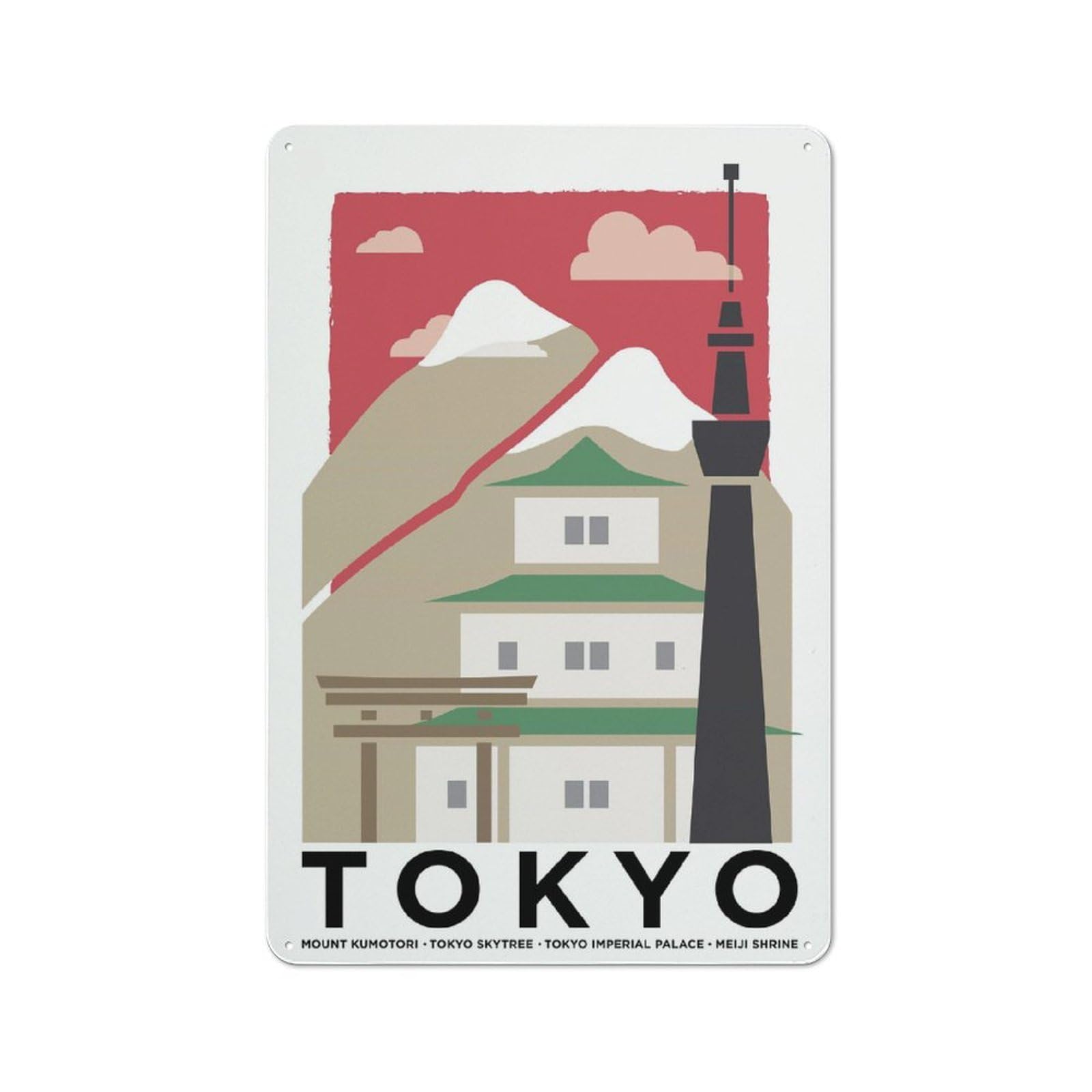 Junmoney Style-20 Metal Wall Plaque With Tokyo Travel (2) Design 30X20cm, Simple Retro Studio Wall Plaque For Hobby Room, Office, Lounge Or Living Room