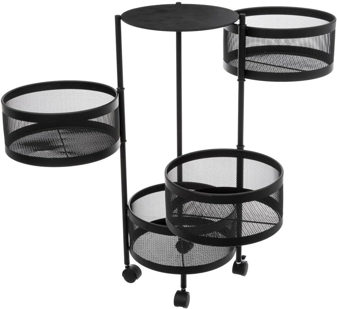 Deconation Resserre 4 Paniers Rotatifs sur Roues en Acier Noir | H 75 Cm X D 30 Cm | Etagère De Rangement Cuisine, Salle De Bain, Bureau...