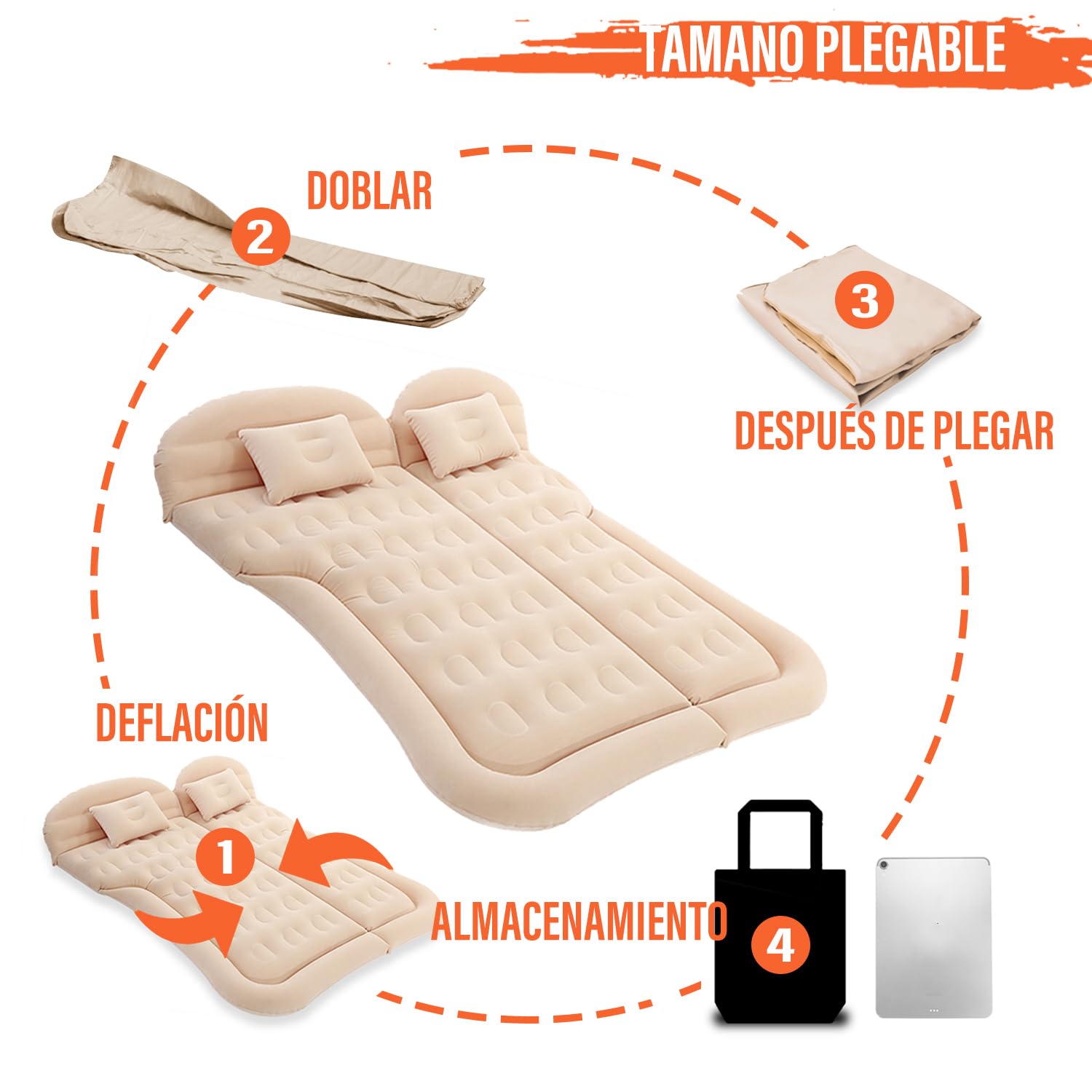 Ergocar Colchoneta SUV MPV Inchable Colchón Camping Cama Inflable Plegable Coche Beige