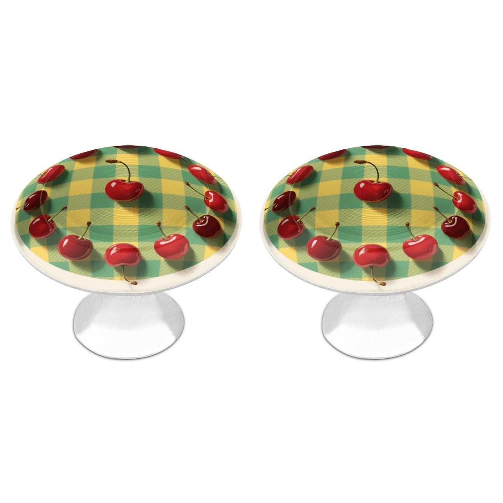 Maccbn Style 2 Pack 1.1" Round Cherry Fruit Checkered Print Drawer Knobs Modern Kitchen Cabinet Knob Hardware Handles Decorative Furniture Knobs For Dresser, Cupboards, Wardrobes, Bifold Door, Closet D