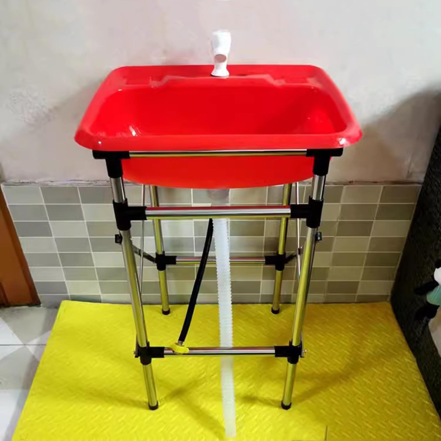 TAXXII Portable Outdoor Utility Sink with Faucet Single Bowl Design Steel Frame and Easy to Clean Plastic Basin Ideal for Camping Garage Basement More