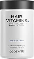 Vista 1 de Codeage Vitaminas para el cabello 10000 mcg de biotina, queratina, colágeno, vitamina A, B12, C, D3, E, zinc, inositol, apoyo para el cuidado