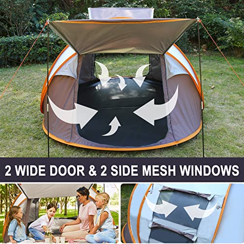 Rlairn Pop Up Tent, Family Tent Automatic Instant Setup In 3 Seconds, Lightweight Portable Tent With 2 Mesh Windows & Doors, 2-4 Person Outdoor Camping Tent For Hiking & Traveling(Brown) #TOP3