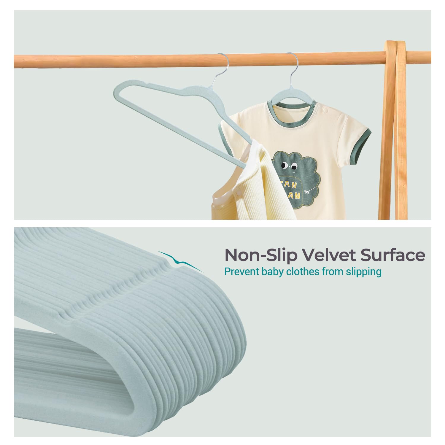 ManGotree Kids Velvet Hangers, Non-Slip Children's Clothes Hangers, Space Saving Schoolchild Hanger with Swivel Hook - Image 4