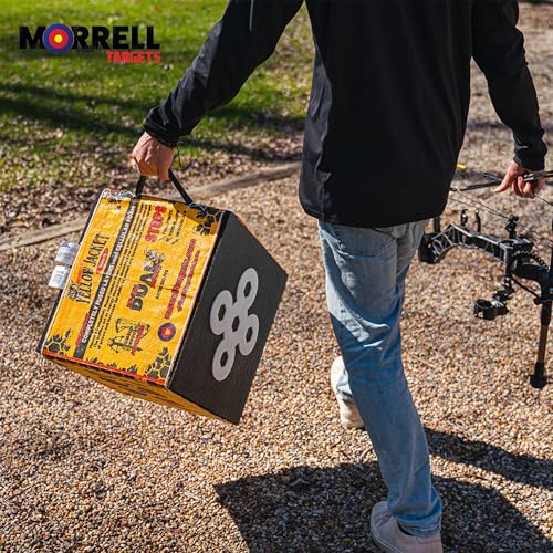 Image of Morrell Yellow Jacket Dual Threat Foam Archery Target Block for Compound Bows and Crossbows, with 4 Sides and 32 Bullseyes, Yellow
