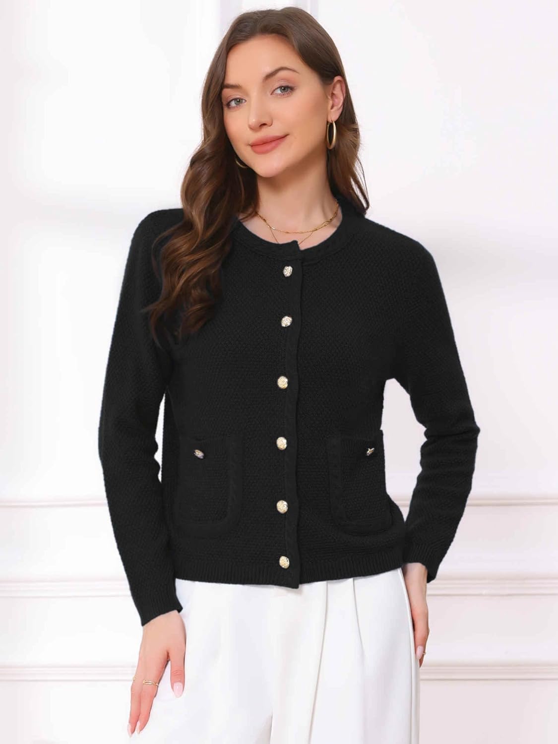 Allegra K Cardigan Sweaters for Women 2025 Fall Collarless Button Up Dressy Chunky Knit Cardigans - Image 3