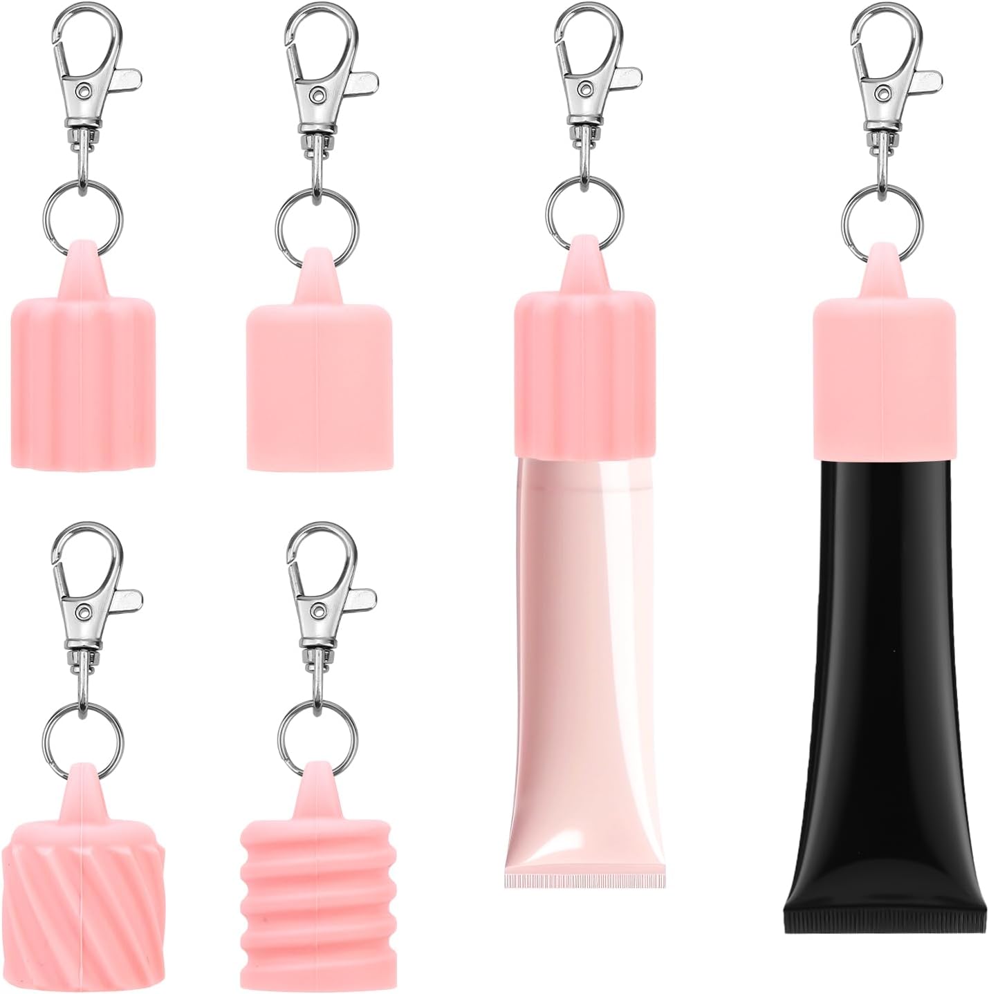 4Pcs Lip Balm Keychain Cap, 4 Styles Portable Cute Lip Gloss Holder Keychain for 1.5cm Diameter Lip Gloss (Pink), White, Pink