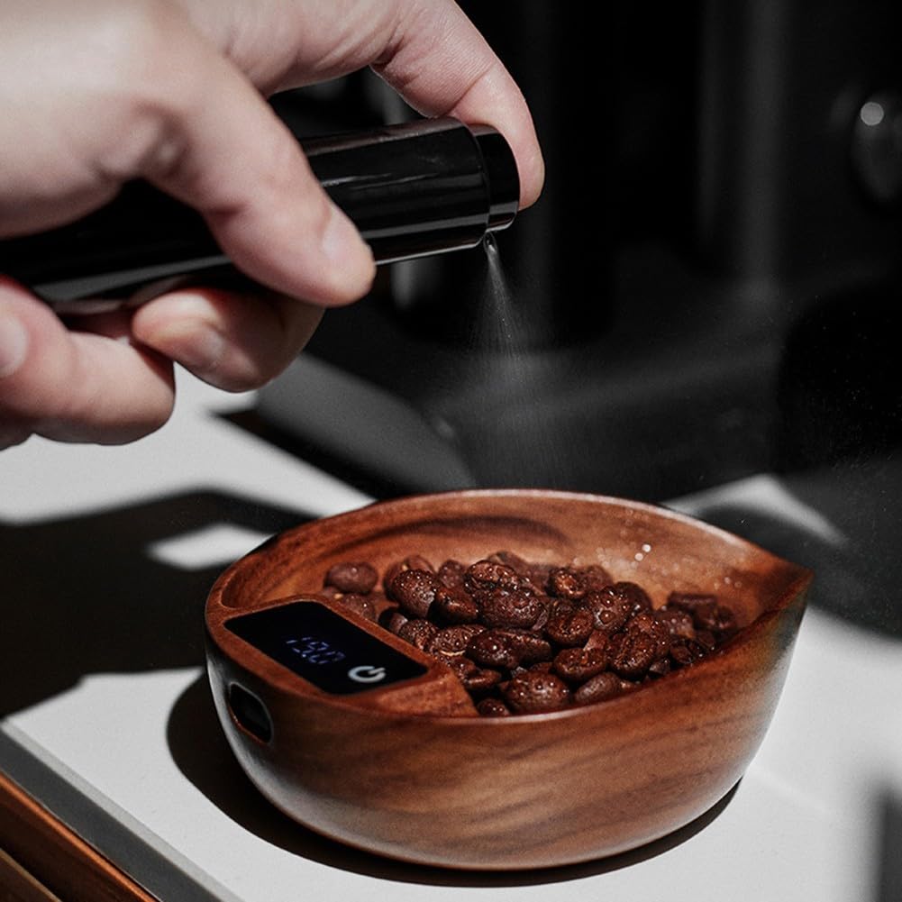 Balance à expresso numérique avec finition en noyer, précision 0,1 g, minuterie USB C rechargeable pour café goutte à goutte, cuisine, cuisine, pâtisserie, 11,6 x 10,2 cm