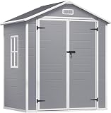 Xbro Casetta da Giardino Grande 171x124x210 cm, Capanno Attrezzi in Resina HDPE con Pavimento, Doppia Porta e Finestra, Impermeabile e Ventilata, Box Esterno Grigio - 1