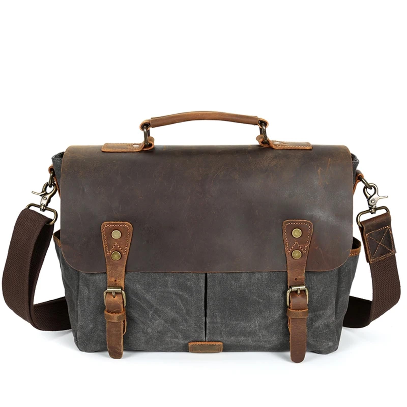 Umhängetasche wasserdichte, gepolsterte, gewachste Canvas-Taschen, personalisierte, stilvolle Umhängetasche, Vintage-Kuriertasche for Männer(Coffee)