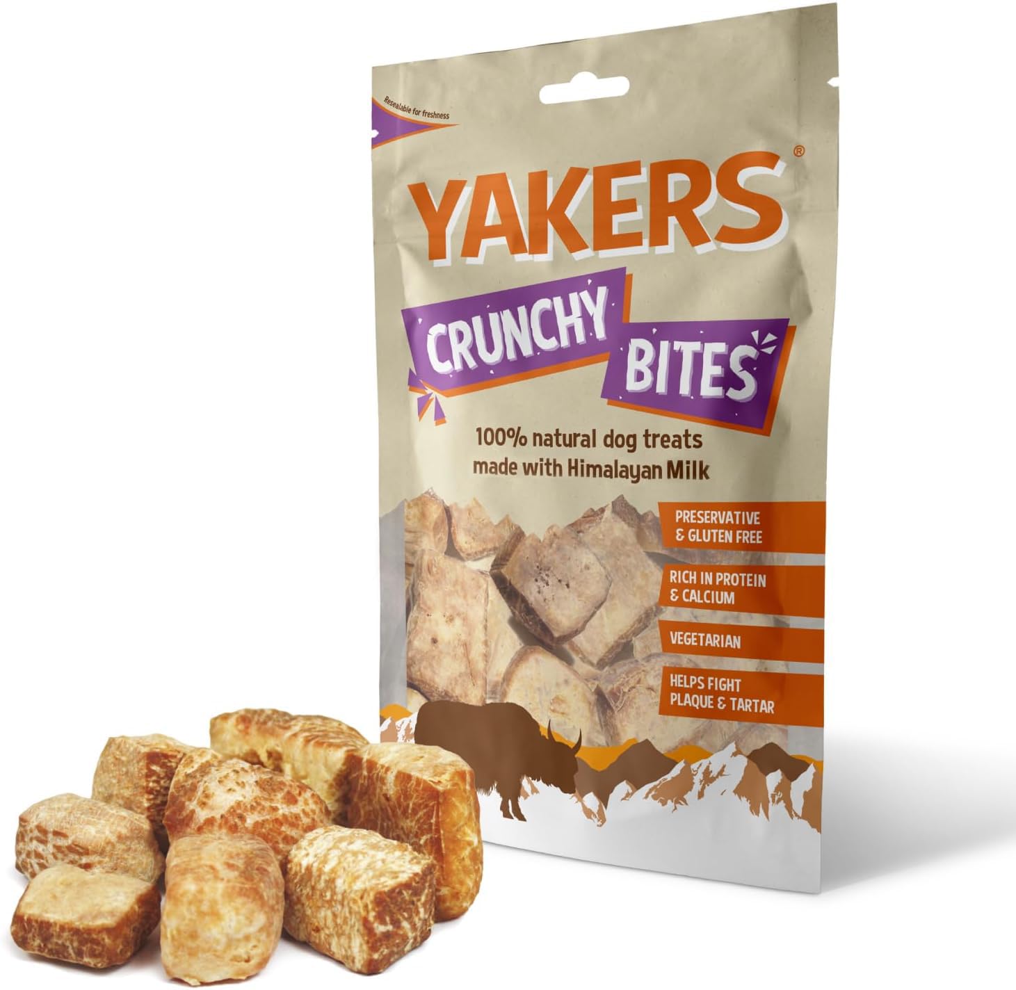 YakersNatural Dog Treats, Crunchy Bites, 70g (Pack of 1) - Healthy Dog Chews for Puppies and Adult Dogs, Extra- Long-Lasting Puppy Treats, Supports Strong Teeth, Training & Rewards