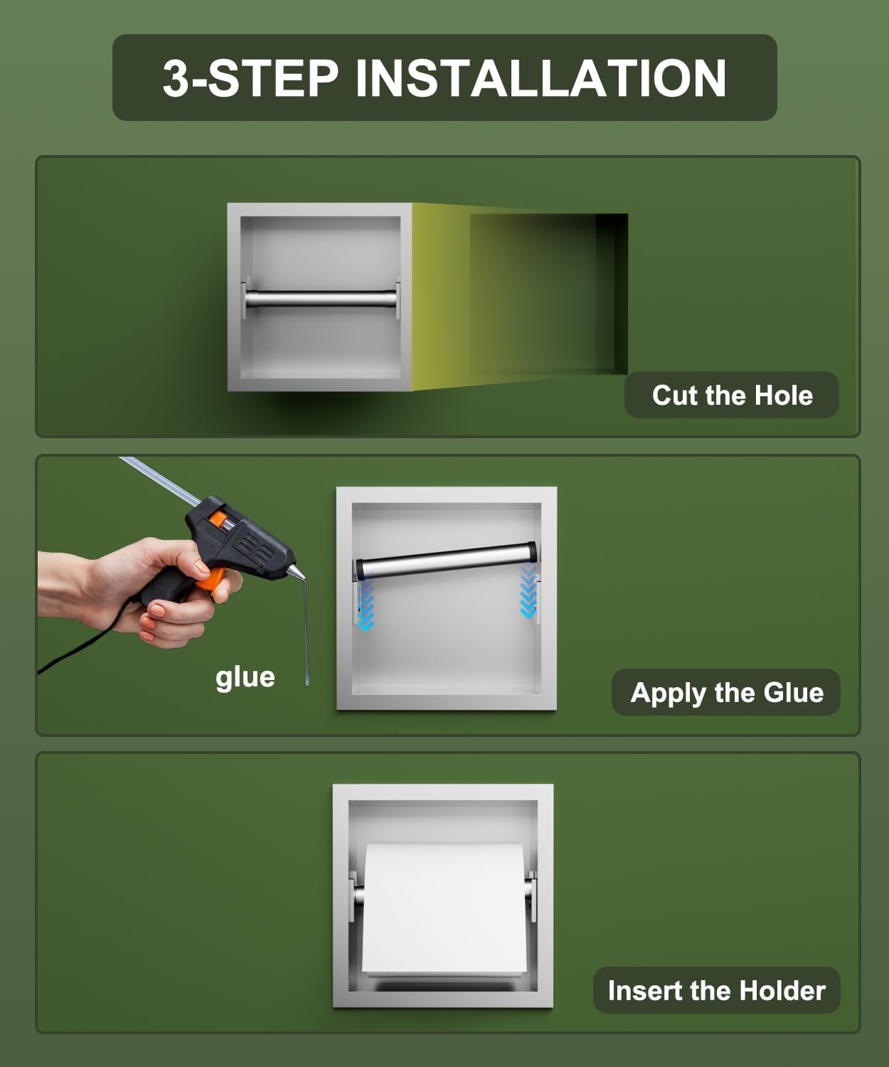 Recessed Toilet Paper Holder, 6" Built-in Toilet Paper Holders, Stainless Steel Tissue Roll Holder in Wall Toilets Paper Dispenser Insert (Brushed)