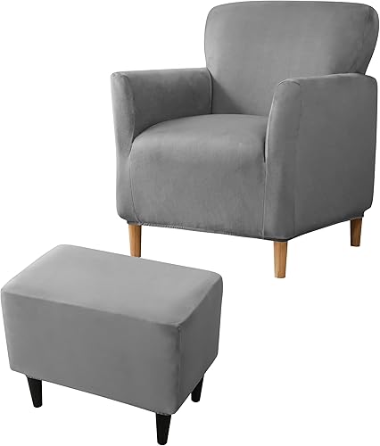 Miniatura 8 de XMNTG Funda elástica de terciopelo verde oscuro para sillón individual, funda de sofá moderna de mediados de siglo con brazos, protector de muebles