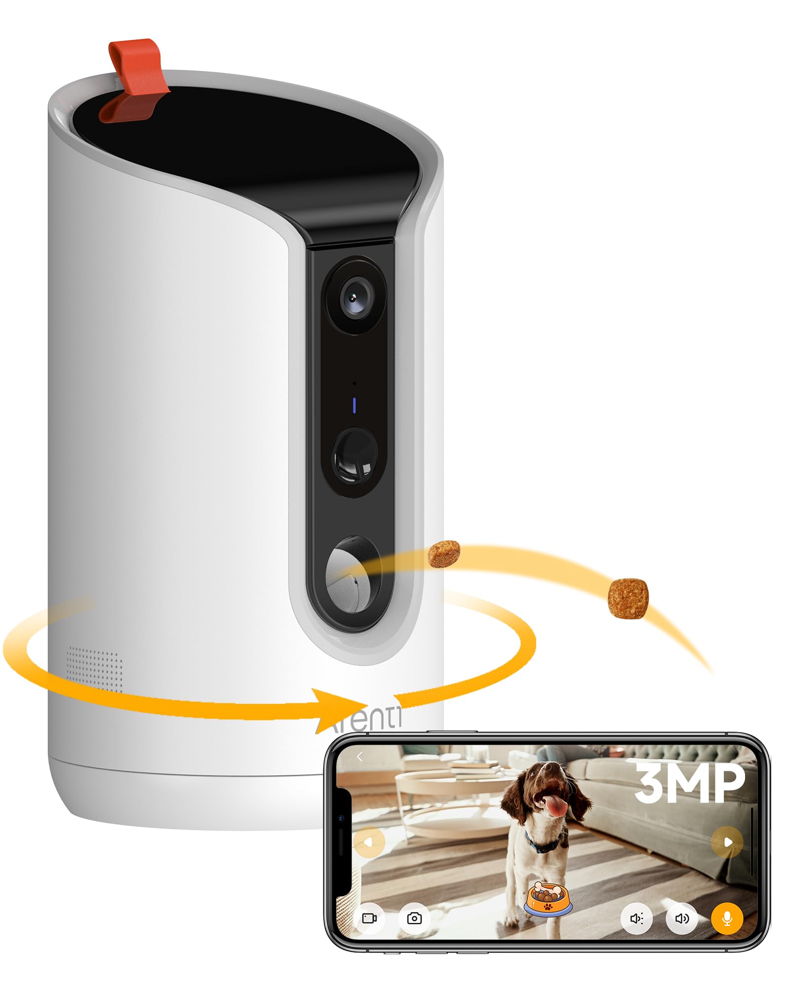 ARENTI 360° View 2K Pet Treat Camera for Dog/Cat – WiFi Smart Pet Camera with Treat Dispenser, Night Vision, Two-Way Audio, Motion Detection, App Control