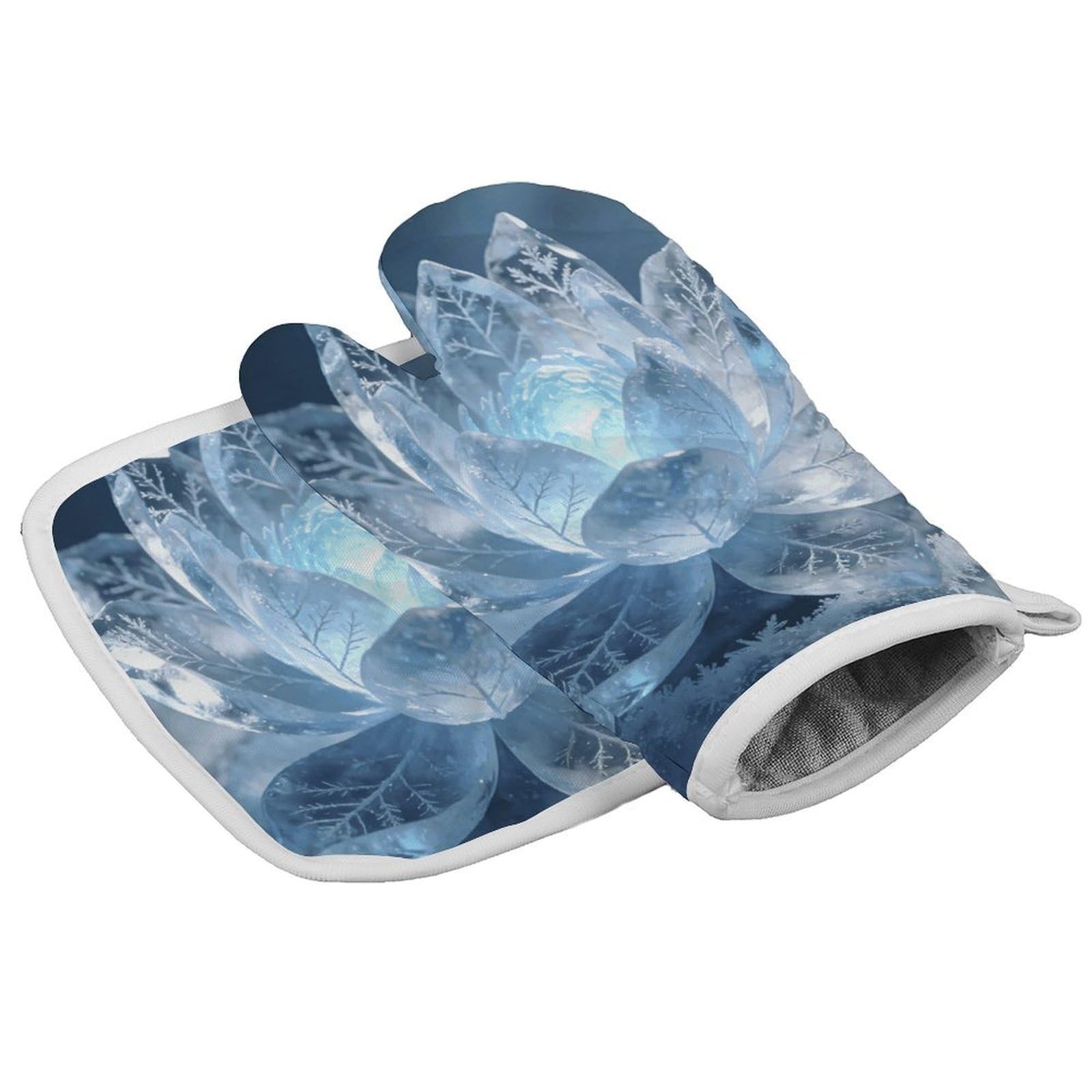 Fodpand Style Frost Lotus Glowing Light Oven Mitt Set With Lanyard, Cooking Mitt, Protective Thermal Insulation,Kitchen Mitt For Baking, Cooking, Grilling, Microwave