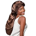 YANIBEST Long Bonnet Satin Bonnet for Sleeping Braid Bonnet with Tie Band Silk Sleep Bonnet for Women Locs Brown